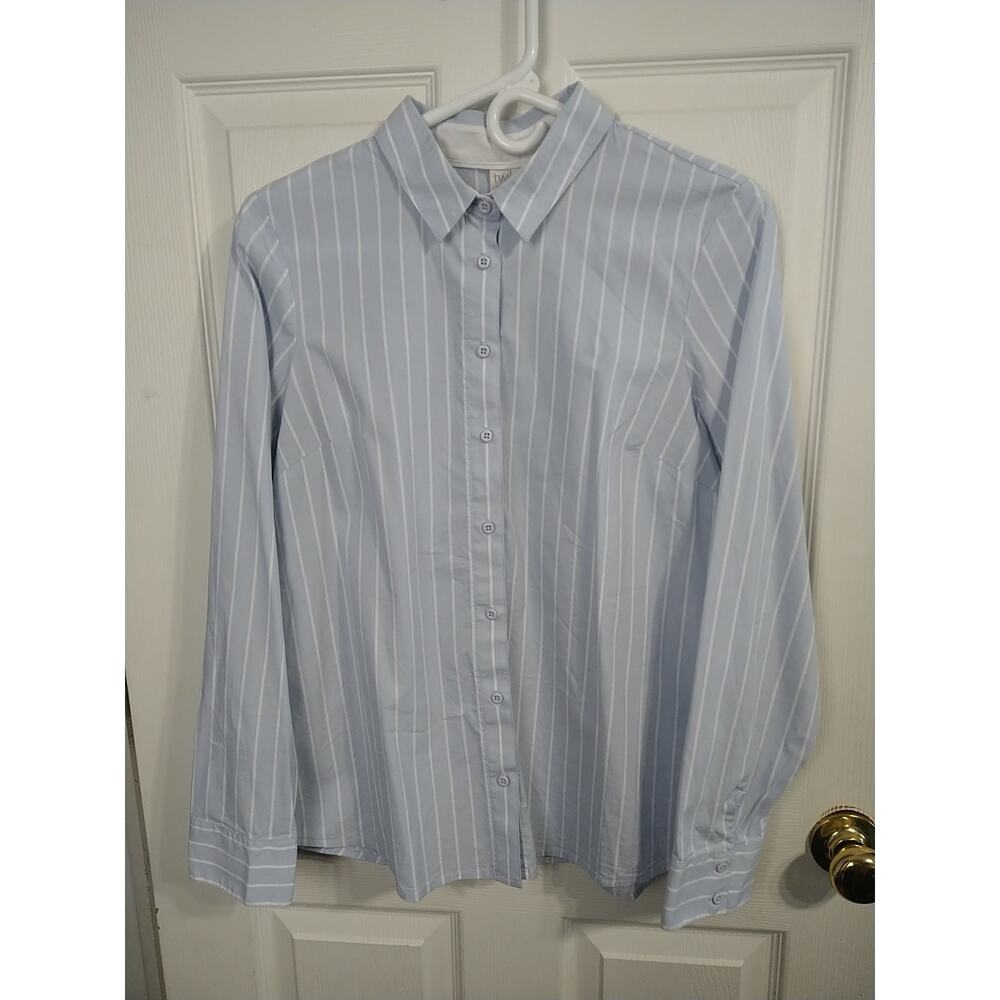 Twik Woman L Oxford Shirt Blue White Striped Collar Long Sleeve Business Casual